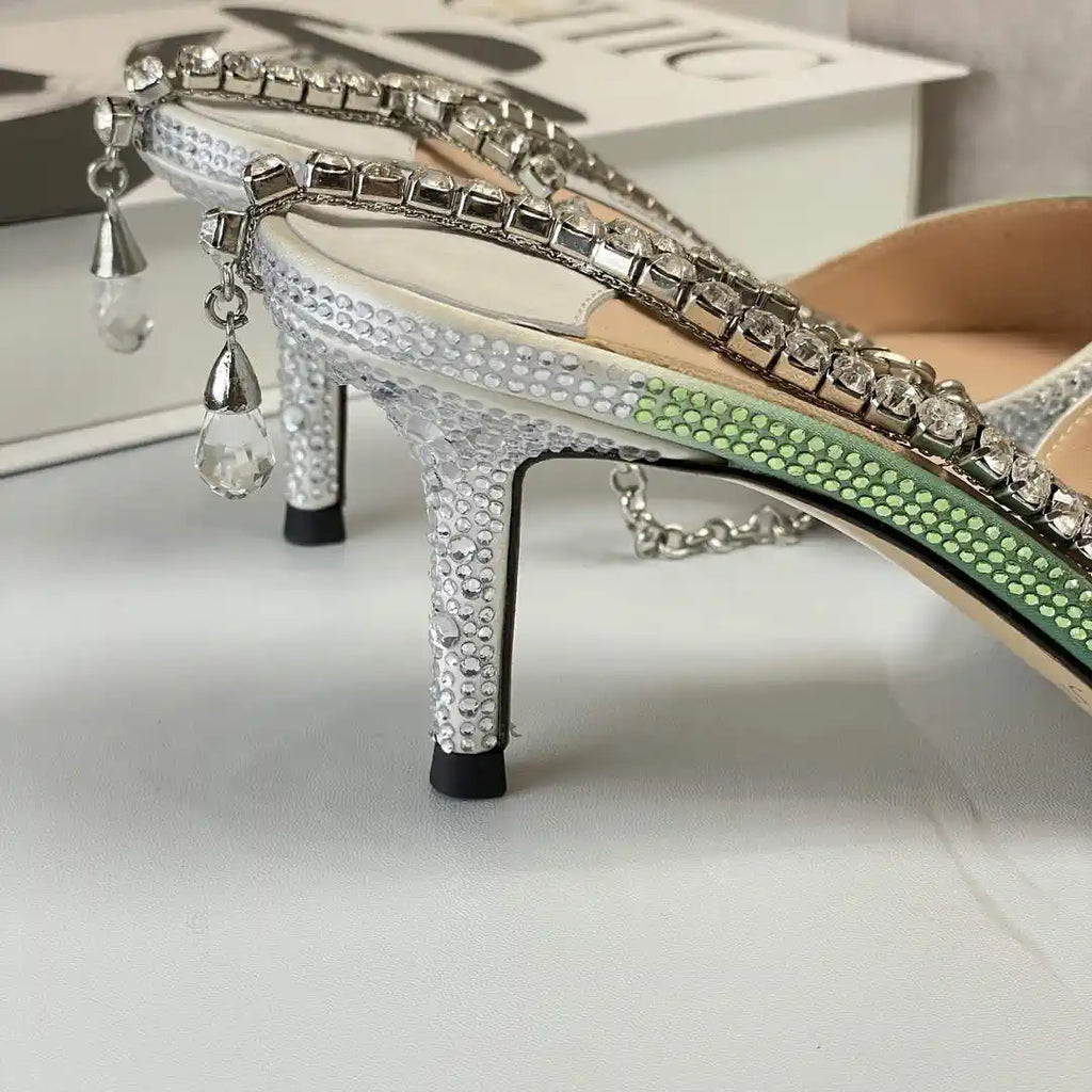 Jimmy Choo SAEDA100ZPJ Gold Satin Pumps with Crystals JC90004