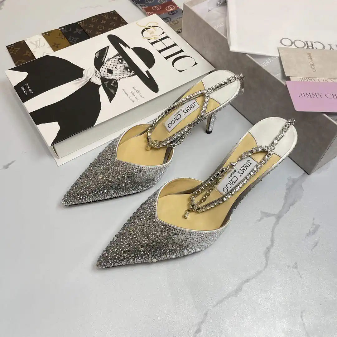 Jimmy Choo SAEDA100ZPJ Gold Satin Pumps with Crystals JC90005