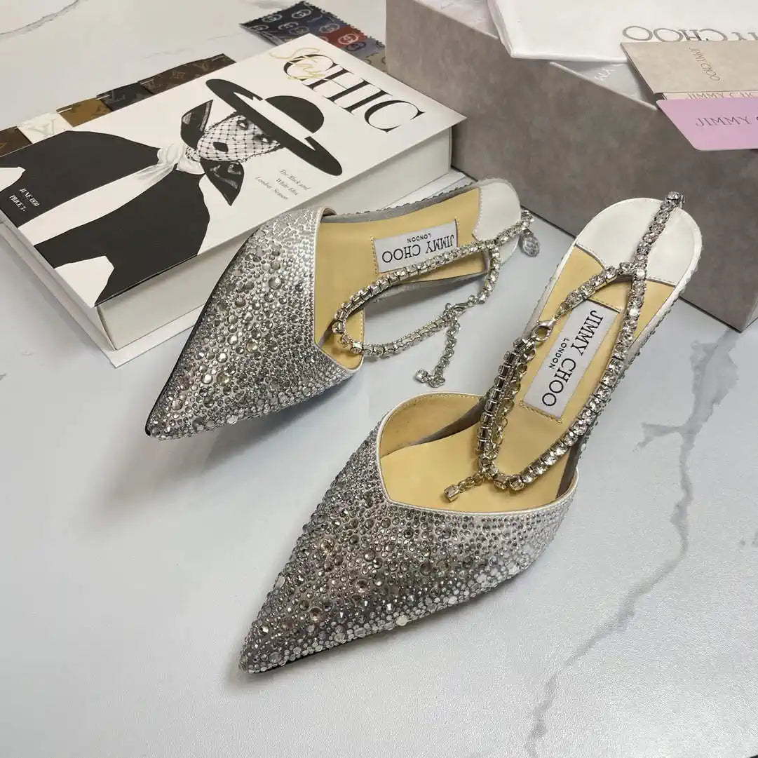 Jimmy Choo SAEDA100ZPJ Gold Satin Pumps with Crystals JC90005