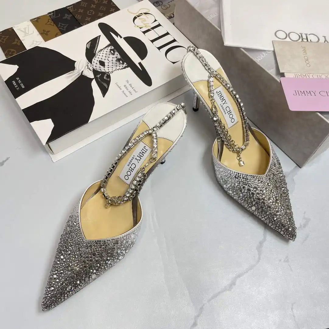 Jimmy Choo SAEDA100ZPJ Gold Satin Pumps with Crystals JC90005