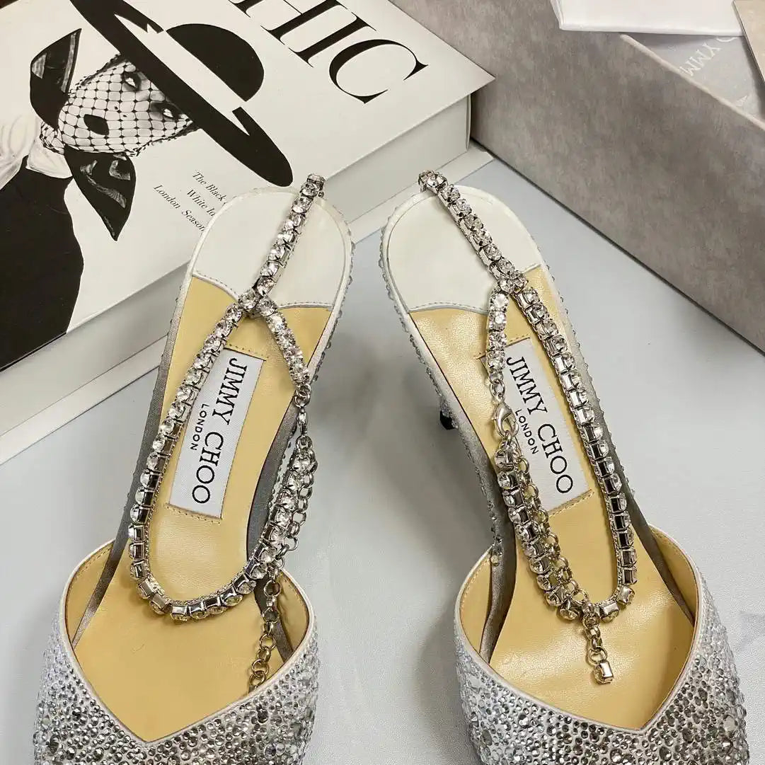 Jimmy Choo SAEDA100ZPJ Gold Satin Pumps with Crystals JC90005