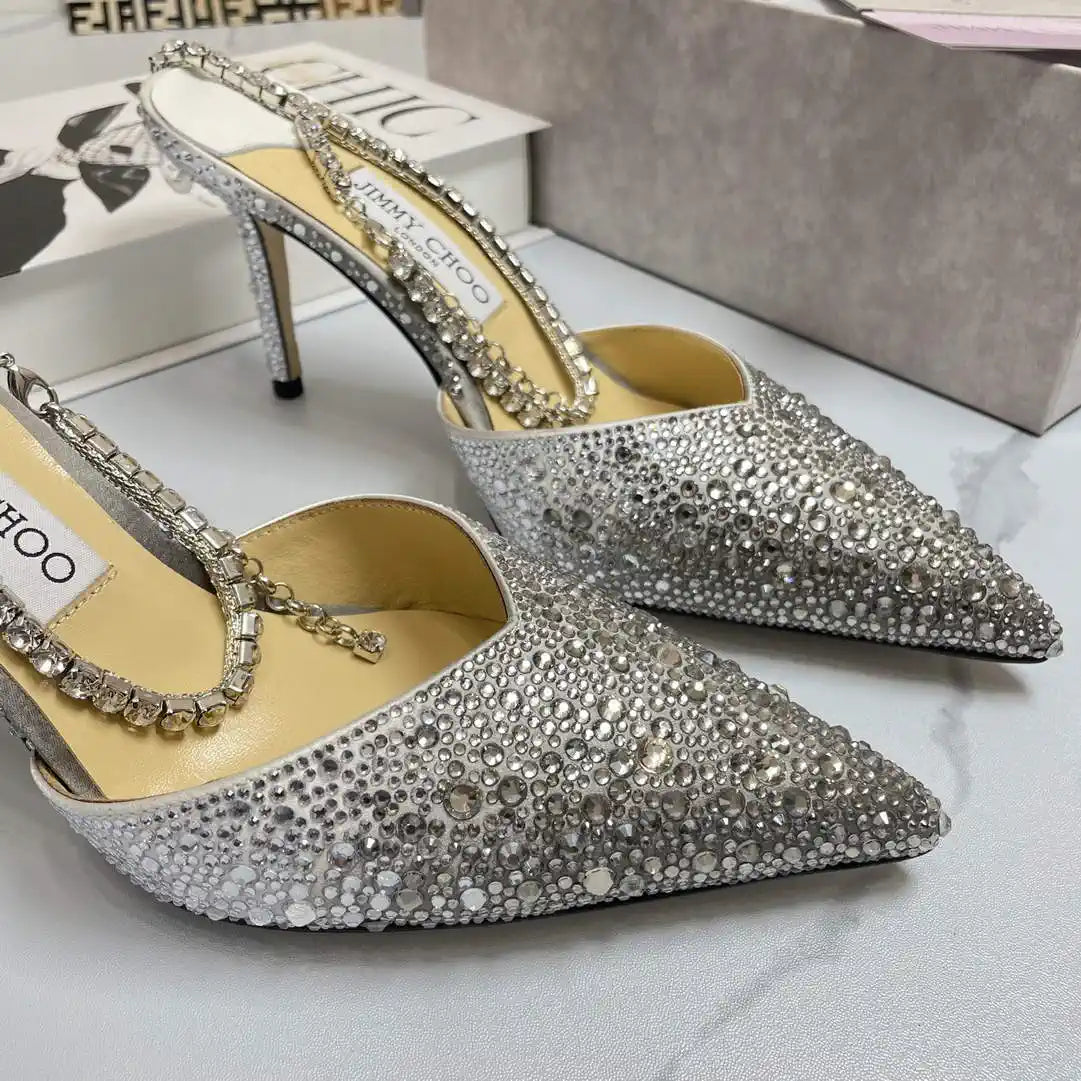 Jimmy Choo SAEDA100ZPJ Gold Satin Pumps with Crystals JC90005