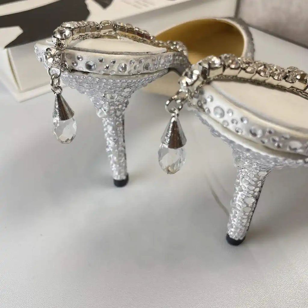 Jimmy Choo SAEDA100ZPJ Gold Satin Pumps with Crystals JC90005
