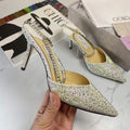 Jimmy Choo SAEDA100ZPJ Gold Satin Pumps with Crystals JC90006