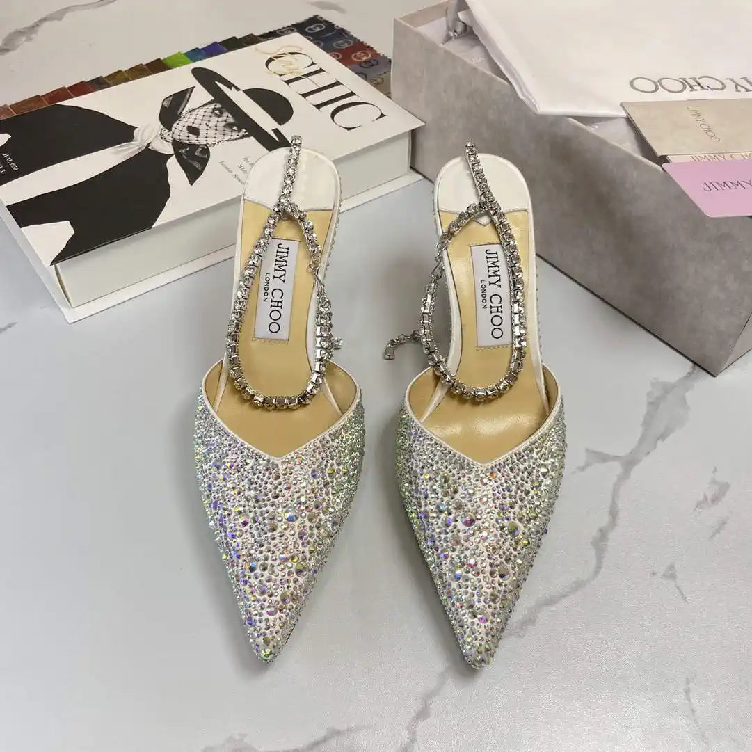Jimmy Choo SAEDA100ZPJ Gold Satin Pumps with Crystals JC90006