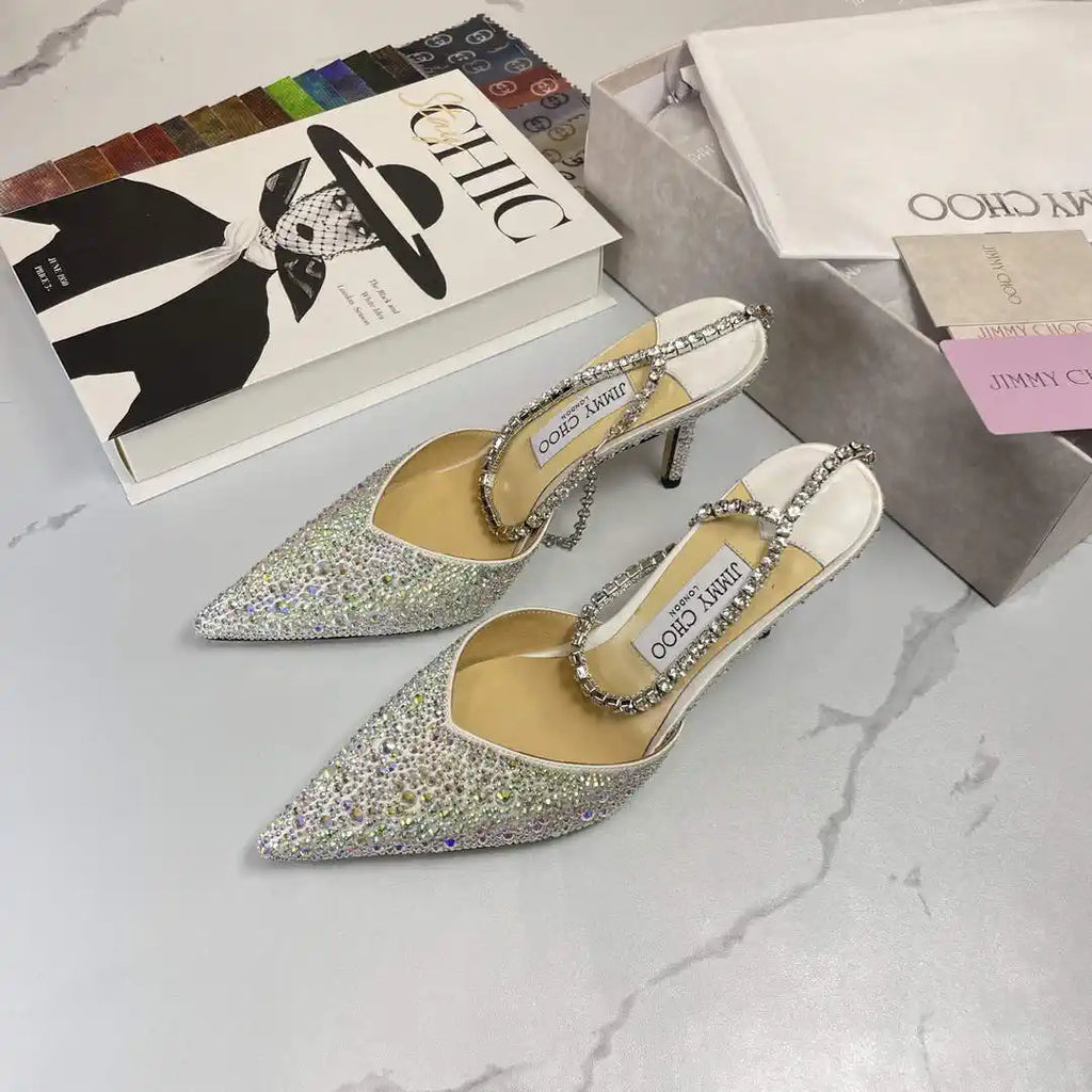 Jimmy Choo SAEDA100ZPJ Gold Satin Pumps with Crystals JC90006
