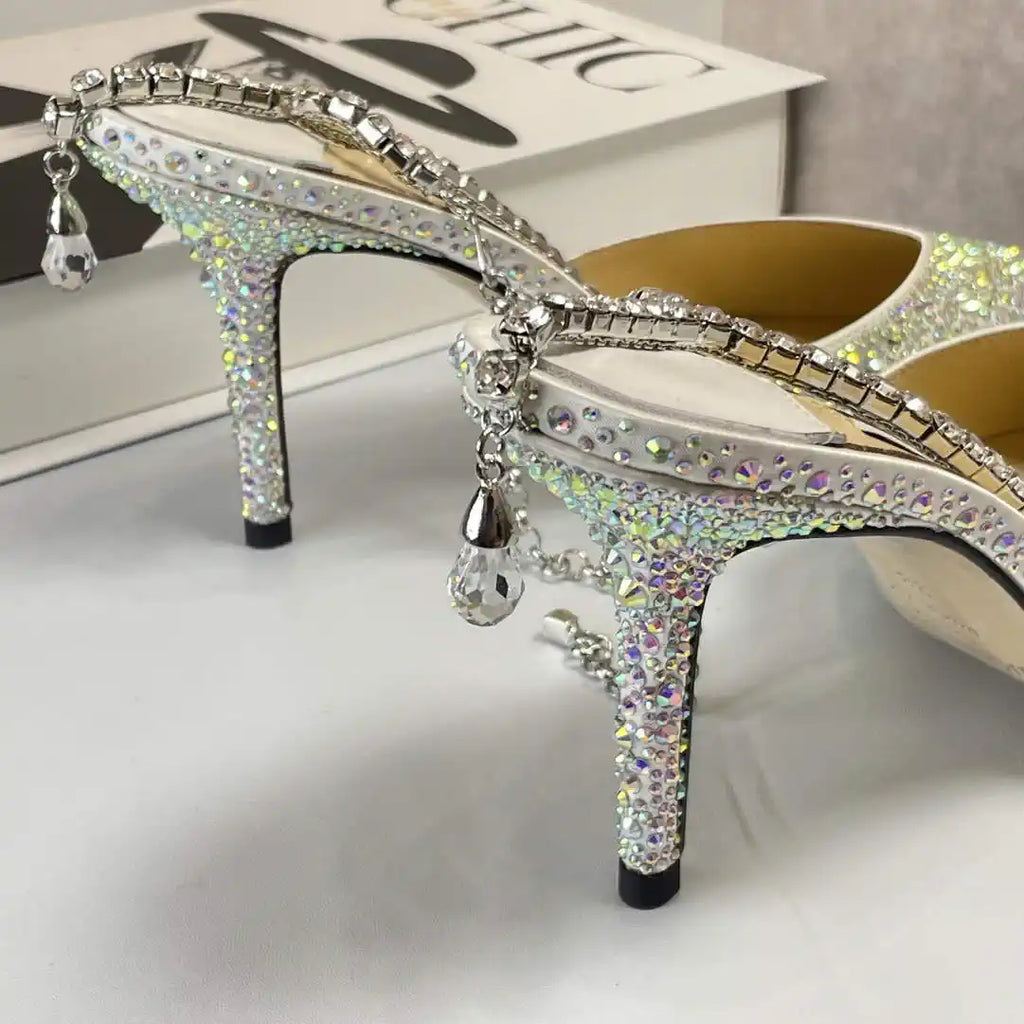 Jimmy Choo SAEDA100ZPJ Gold Satin Pumps with Crystals JC90006