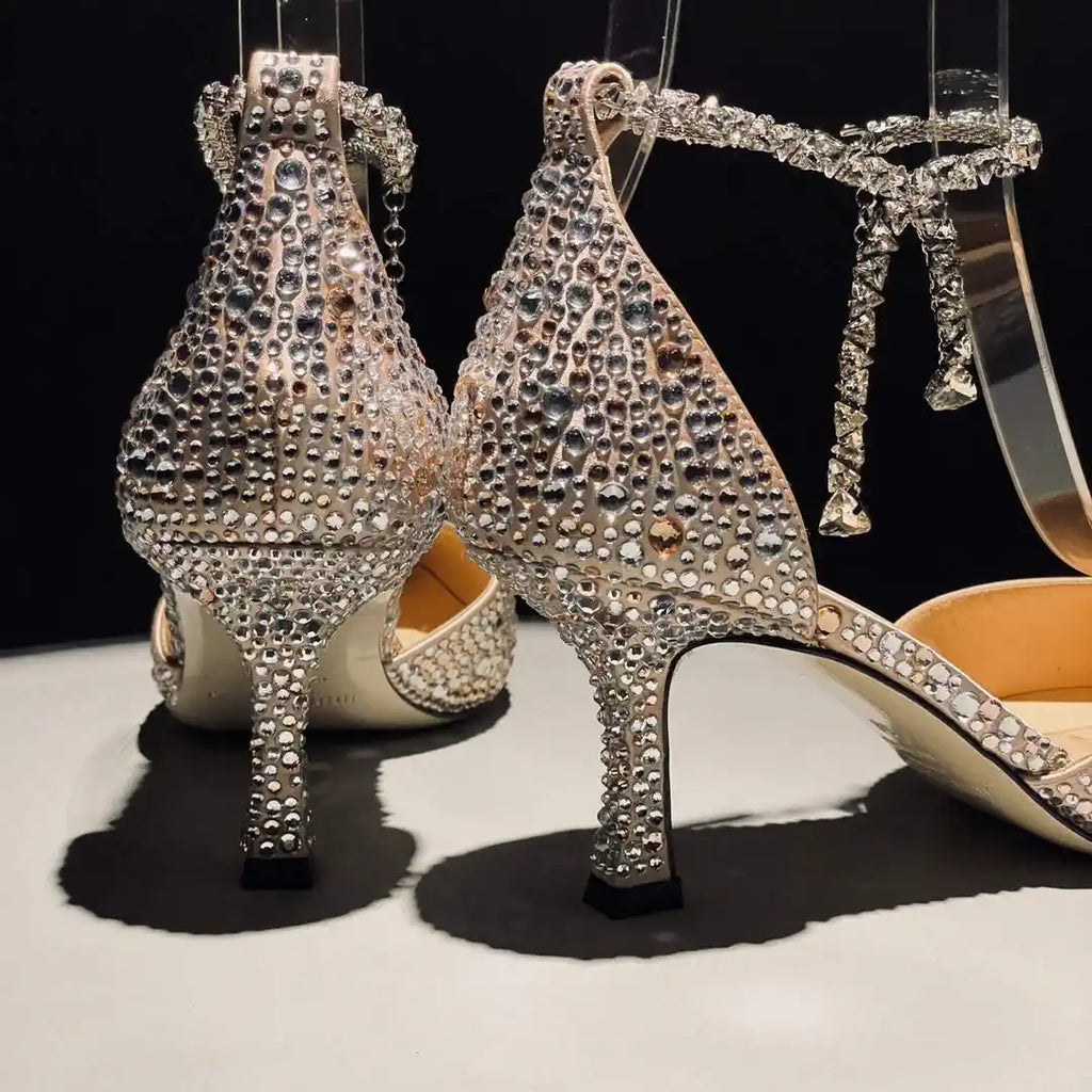 Jimmy Choo SAEDA100ZPJ Gold Satin Pumps with Crystals JC90007