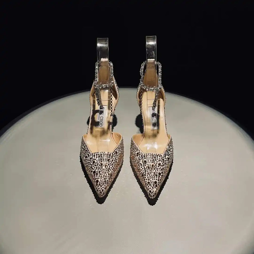 Jimmy Choo SAEDA100ZPJ Gold Satin Pumps with Crystals JC90007