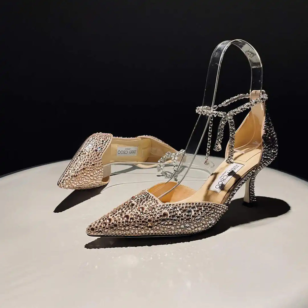 Jimmy Choo SAEDA100ZPJ Gold Satin Pumps with Crystals JC90007
