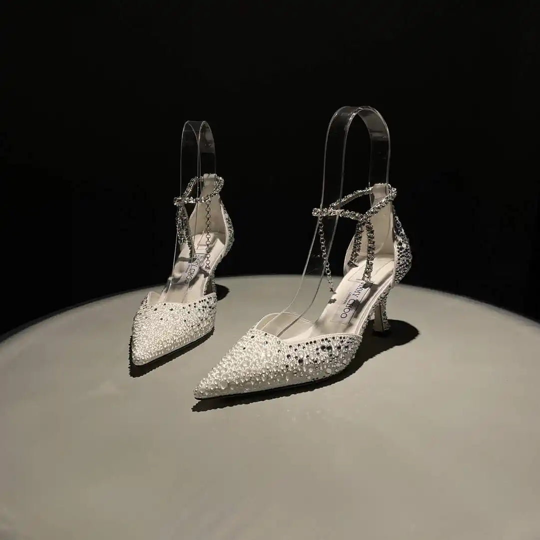 Jimmy Choo SAEDA100ZPJ Gold Satin Pumps with Crystals JC90008