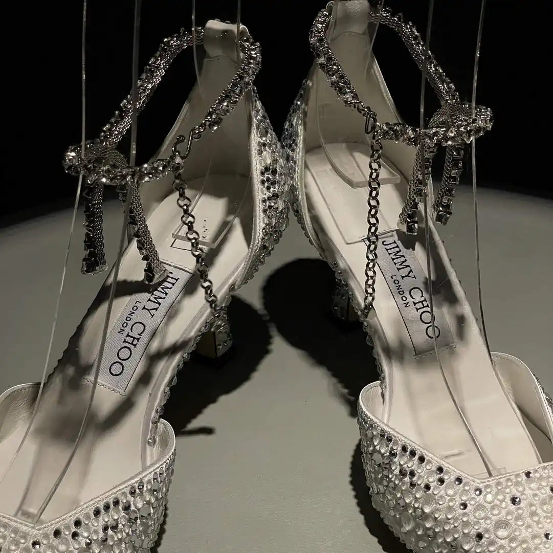 Jimmy Choo SAEDA100ZPJ Gold Satin Pumps with Crystals JC90008