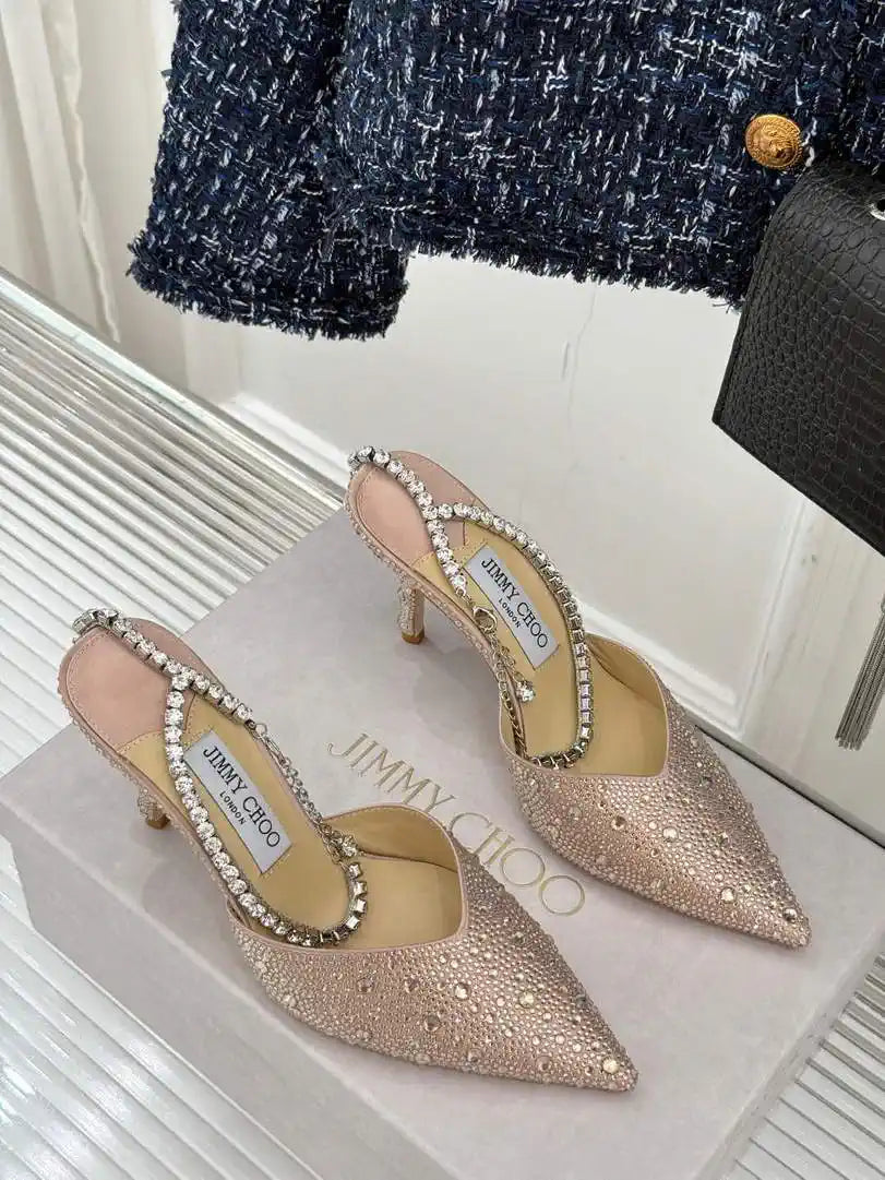 Jimmy Choo SAEDA100ZPJ Gold Satin Pumps with Crystals JC90009