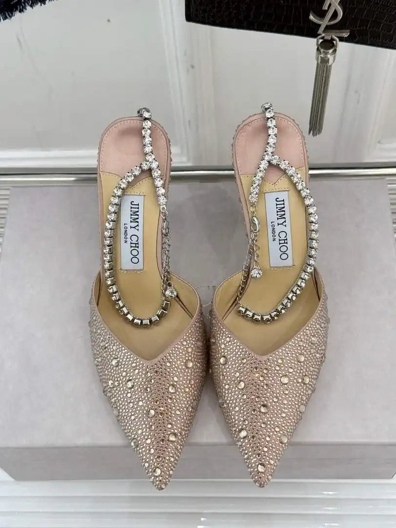 Jimmy Choo SAEDA100ZPJ Gold Satin Pumps with Crystals JC90009