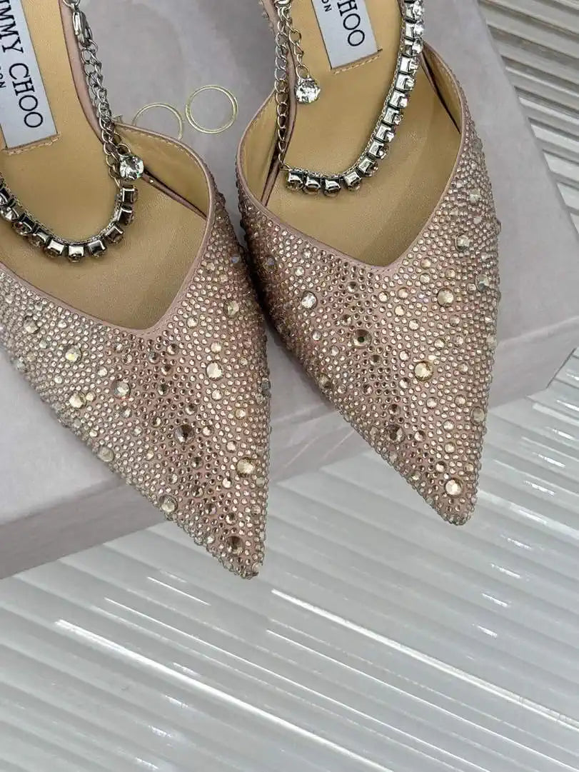 Jimmy Choo SAEDA100ZPJ Gold Satin Pumps with Crystals JC90009
