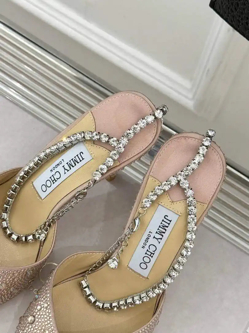 Jimmy Choo SAEDA100ZPJ Gold Satin Pumps with Crystals JC90009