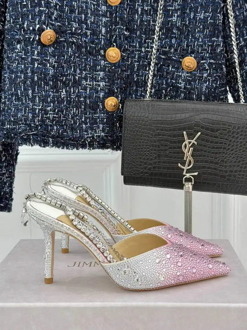 Jimmy Choo SAEDA100ZPJ Gold Satin Pumps with Crystals JC90010