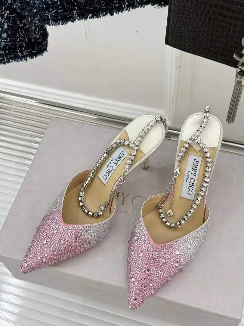 Jimmy Choo SAEDA100ZPJ Gold Satin Pumps with Crystals JC90010