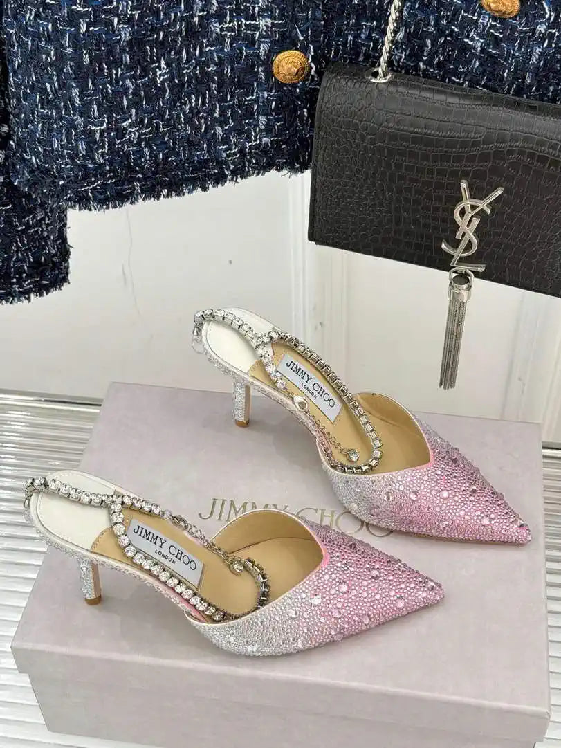 Jimmy Choo SAEDA100ZPJ Gold Satin Pumps with Crystals JC90010