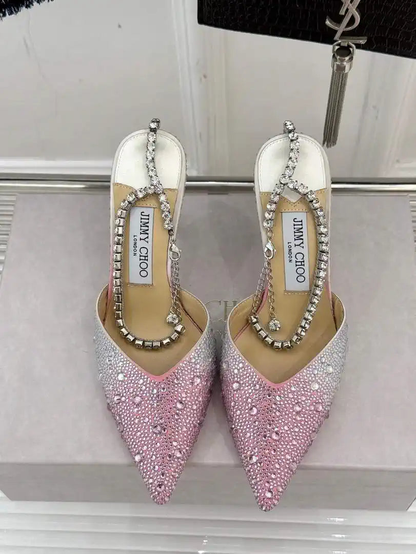 Jimmy Choo SAEDA100ZPJ Gold Satin Pumps with Crystals JC90010