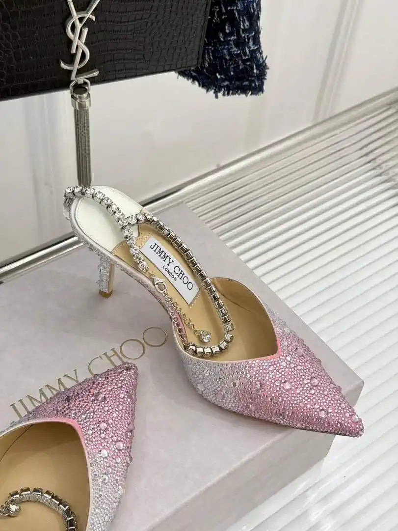 Jimmy Choo SAEDA100ZPJ Gold Satin Pumps with Crystals JC90010