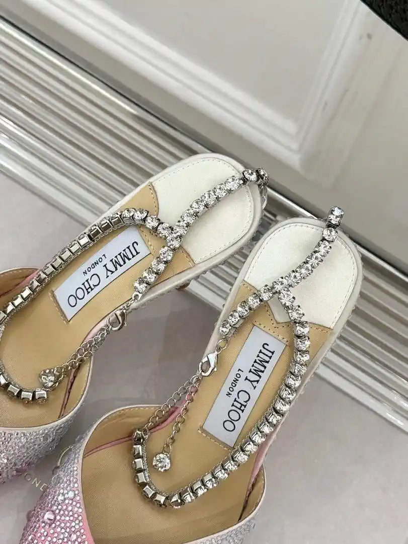 Jimmy Choo SAEDA100ZPJ Gold Satin Pumps with Crystals JC90010