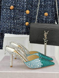 Jimmy Choo SAEDA100ZPJ Gold Satin Pumps with Crystals JC90011