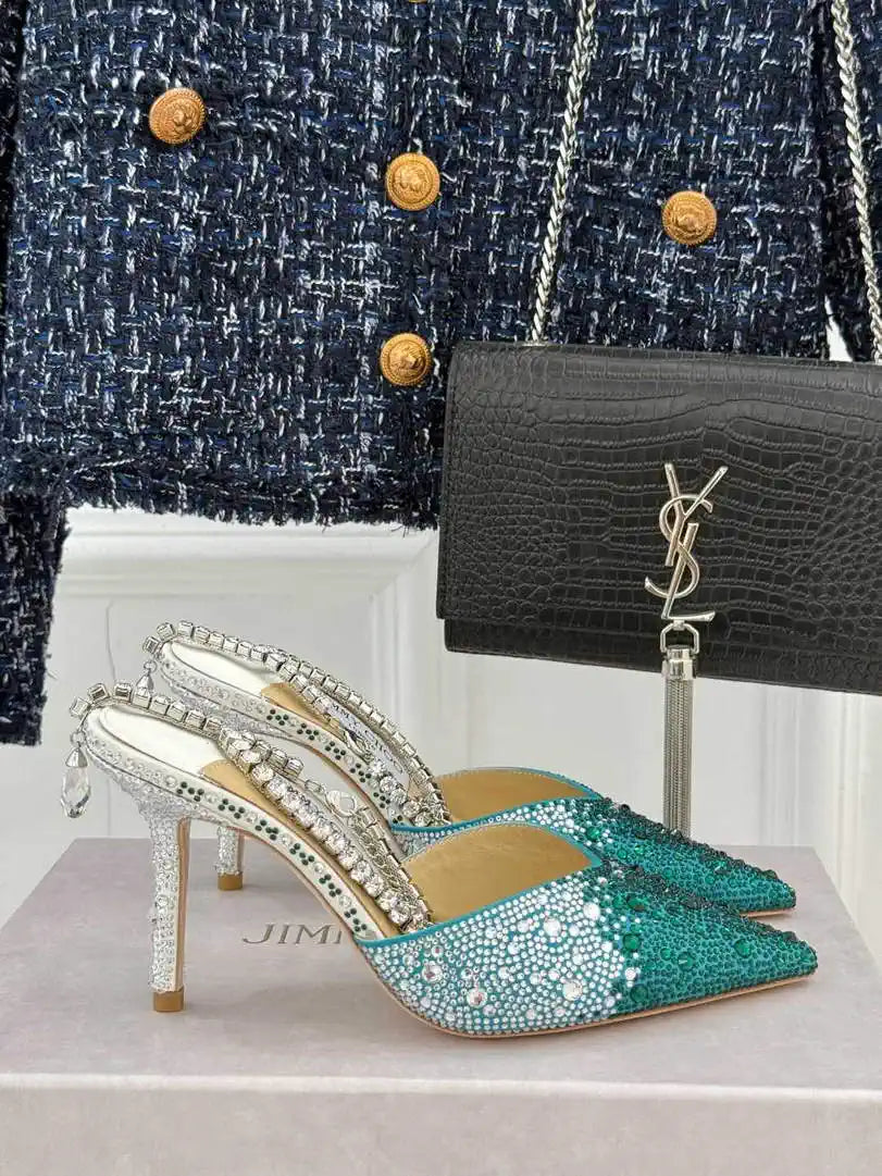 Jimmy Choo SAEDA100ZPJ Gold Satin Pumps with Crystals JC90011