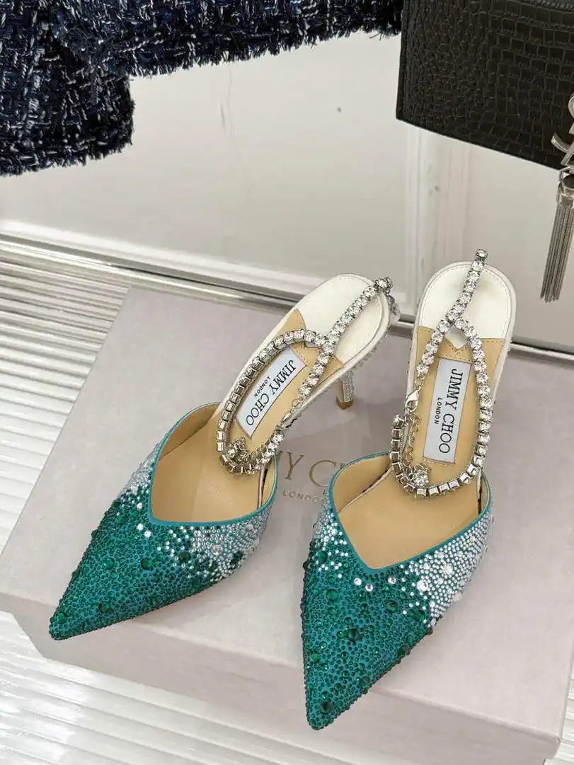 Jimmy Choo SAEDA100ZPJ Gold Satin Pumps with Crystals JC90011