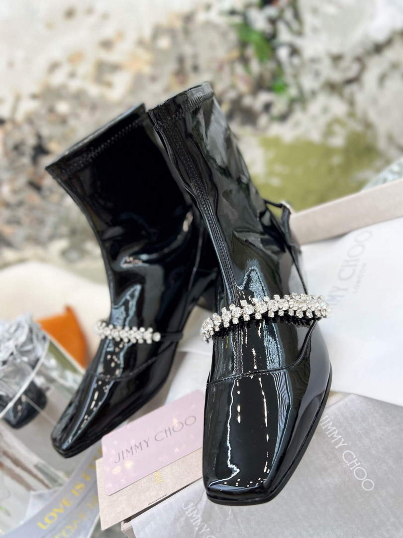 Jimmy Choo Women's Shoes Crystal-embellished Boot 10003 Black - 35 - View 1