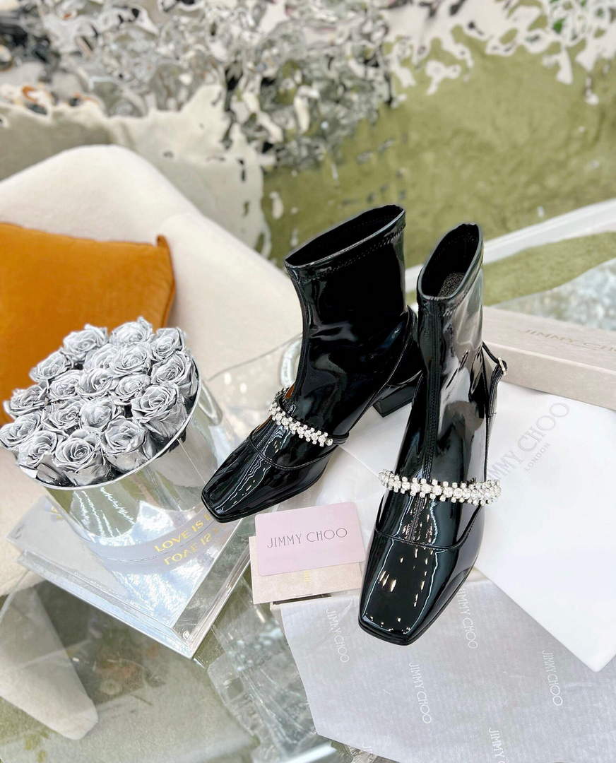 Jimmy Choo Women's Shoes Crystal-embellished Boot 10003 Black