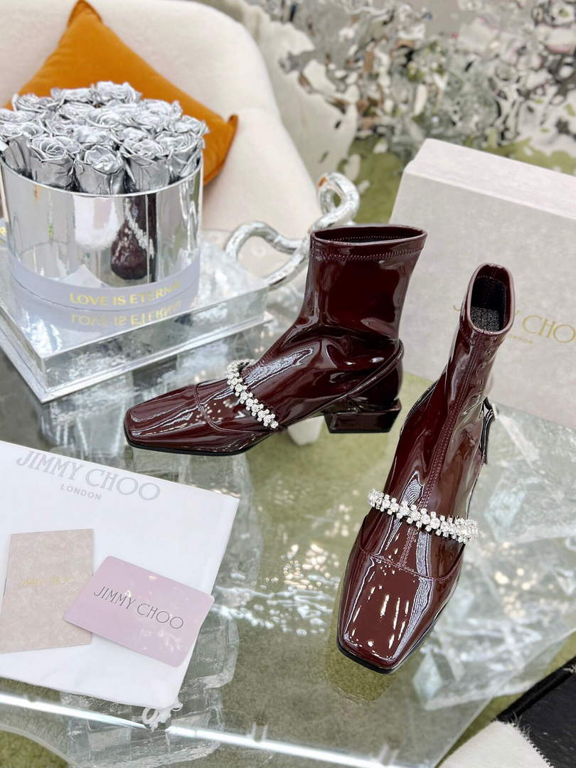 Jimmy Choo Women's Shoes Crystal-embellished Boot 10004 Wine red
