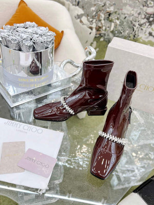 Jimmy Choo Women's Shoes Crystal-embellished Boot 10004 Wine red - 35 - View 4