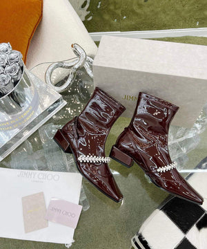 Jimmy Choo Women's Shoes Crystal-embellished Boot 10004 Wine red - 35 - View 7