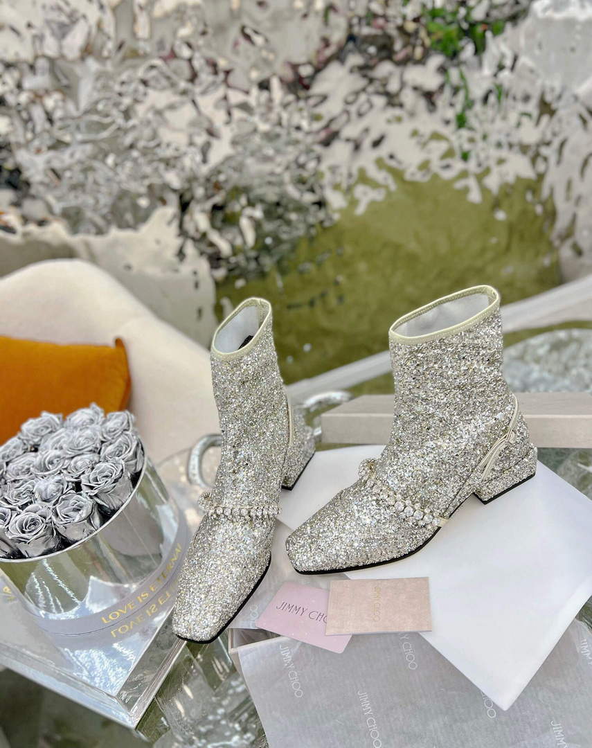 Jimmy Choo Women's Shoes Crystal-embellished Boot 10005 Silver