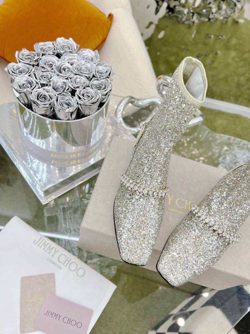Jimmy Choo Women's Shoes Crystal-embellished Boot 10005 Silver