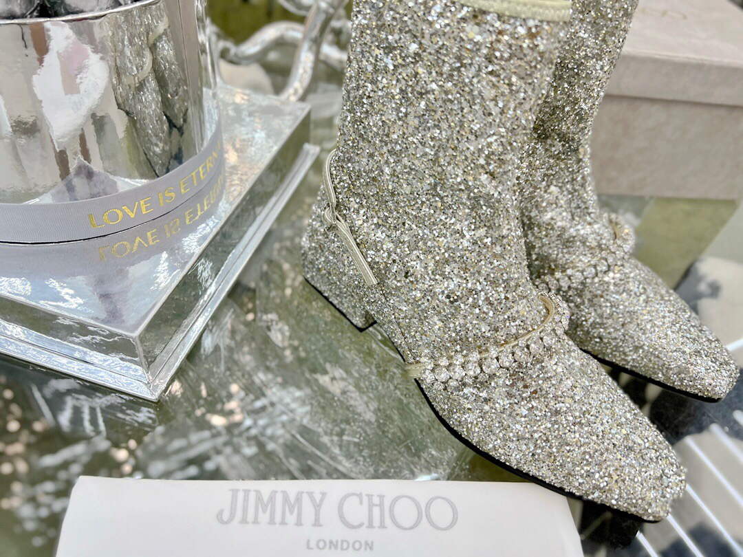Jimmy Choo Women's Shoes Crystal-embellished Boot 10005 Silver