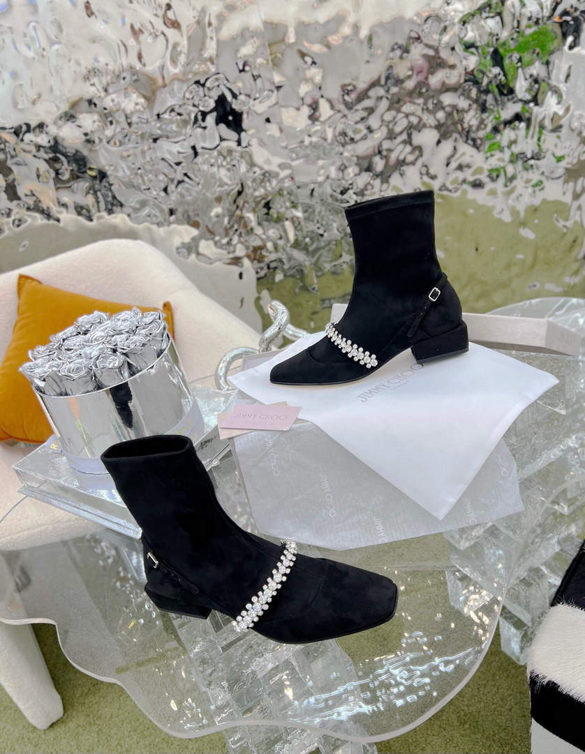 Jimmy Choo Women's Shoes Crystal-embellished Boot 10006 Black