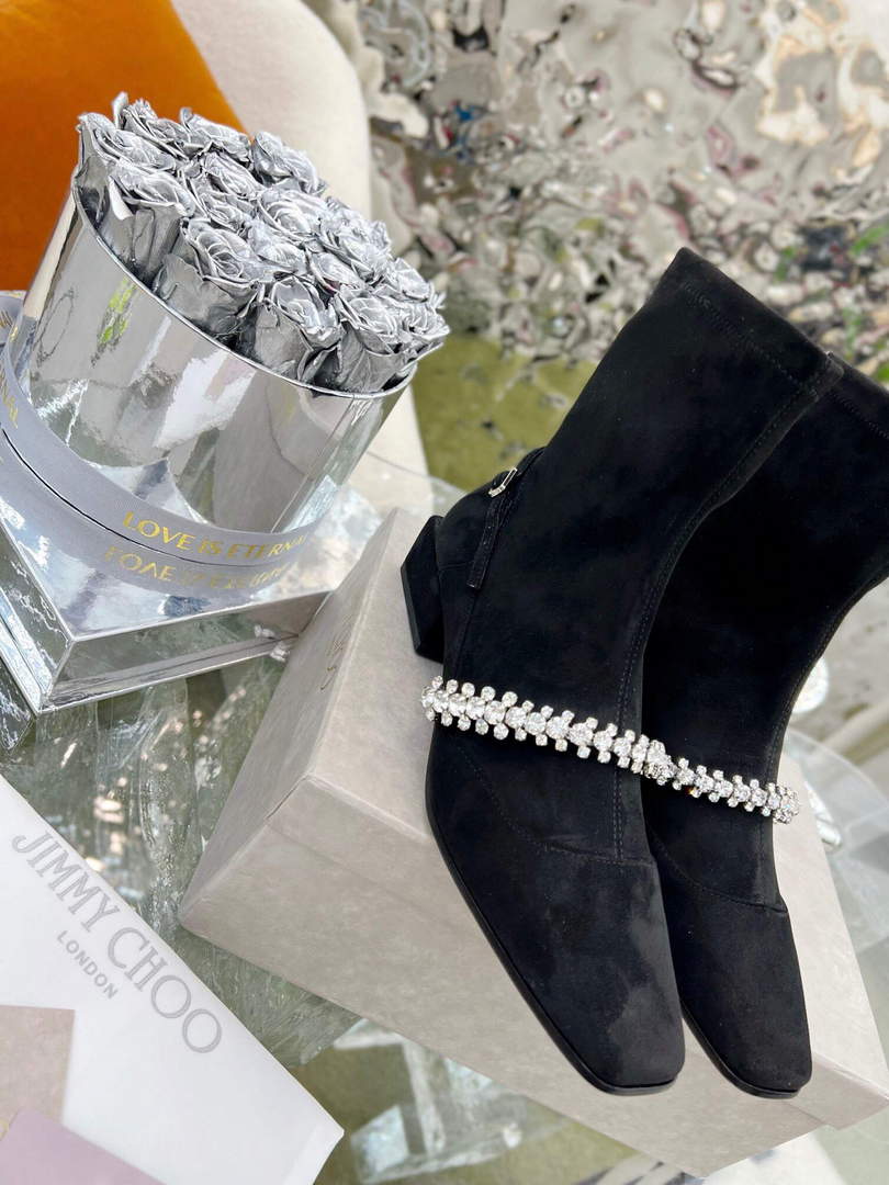 Jimmy Choo Women's Shoes Crystal-embellished Boot 10006 Black
