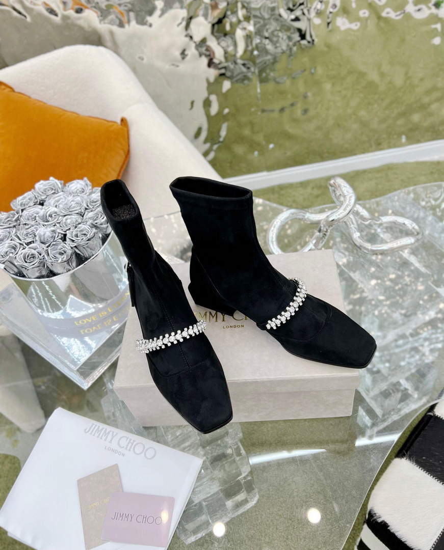 Jimmy Choo Women's Shoes Crystal-embellished Boot 10006 Black