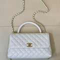 Chanel Large Flap Bag With Top handle A92991  White Grained Calfskin