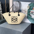 Loewe 169470054 LOEWE x Paula's Ibiza Anagram Small Basket Bag in Iraca Palm with Leather Handles Black - Default Title - View 1