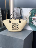 Loewe 169470054 LOEWE x Paula's Ibiza Anagram Small Basket Bag in Iraca Palm with Leather Handles Black