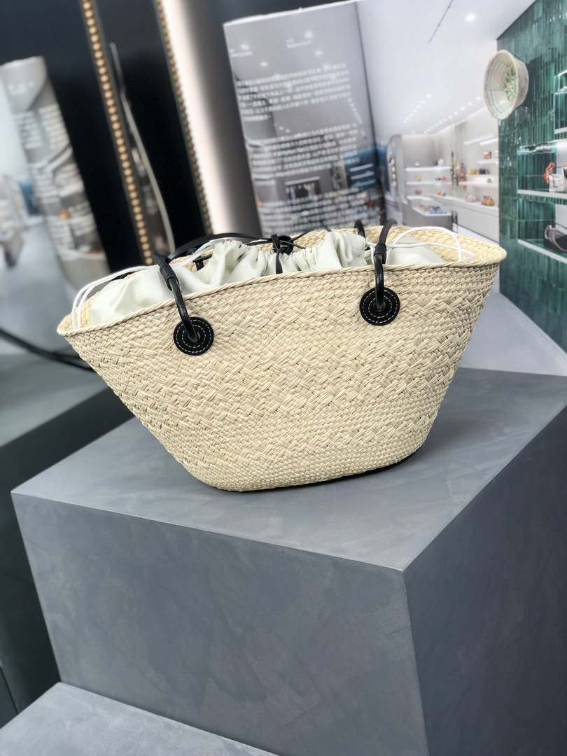Loewe 169470054 LOEWE x Paula's Ibiza Anagram Small Basket Bag in Iraca Palm with Leather Handles Black