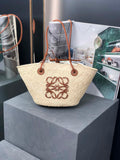 Loewe 169470054 LOEWE x Paula's Ibiza Anagram Small Basket Bag in Iraca Palm with Leather Handles Tan