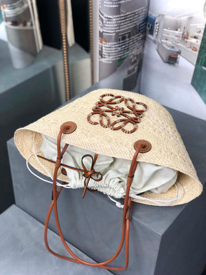 Loewe 169470054 LOEWE x Paula's Ibiza Anagram Small Basket Bag in Iraca Palm with Leather Handles Tan - Default Title - View 7