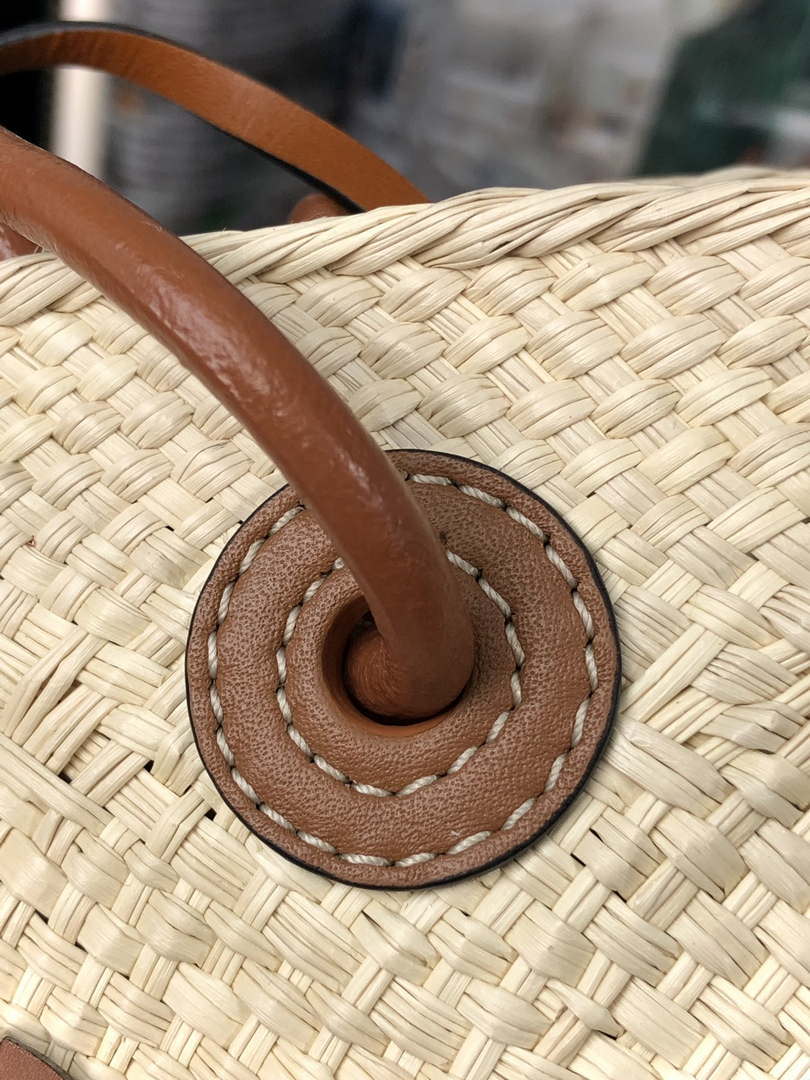 Loewe 169470054 LOEWE x Paula's Ibiza Anagram Small Basket Bag in Iraca Palm with Leather Handles Tan