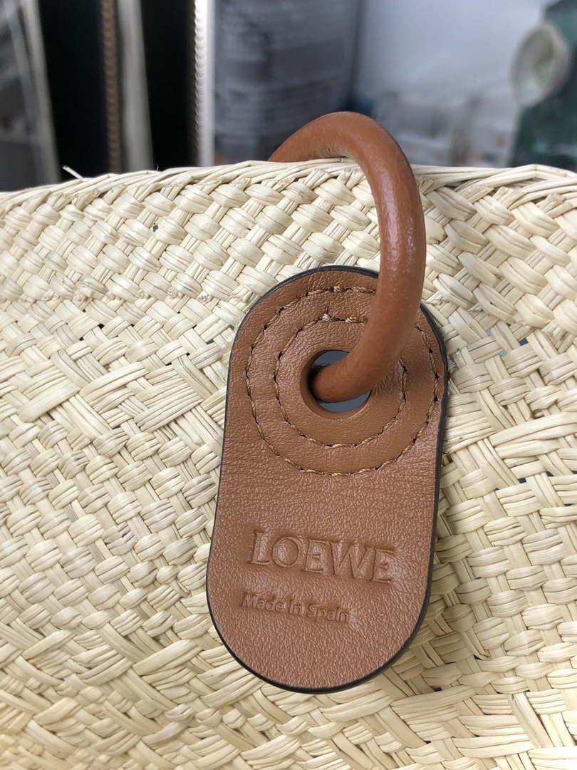 Loewe 169470054 LOEWE x Paula's Ibiza Anagram Small Basket Bag in Iraca Palm with Leather Handles Tan