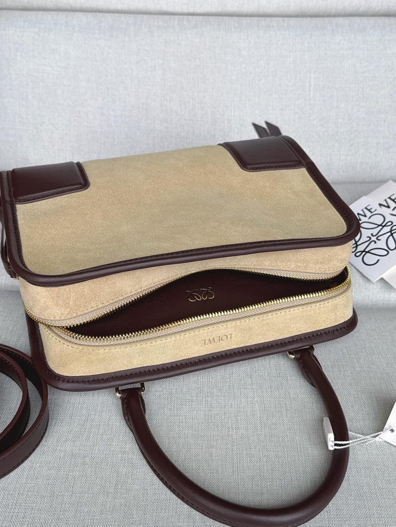 Loewe A039AS0X01 Small Amazona 180 bag in Beige Suede & soft calfskin Dark Brown