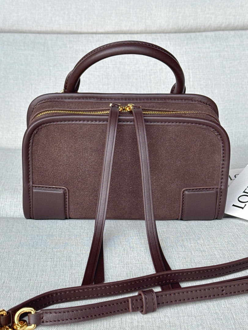 Loewe A039AS4X12  Mini Amazona 180 bag in Suede & soft calfskin Dark Brown